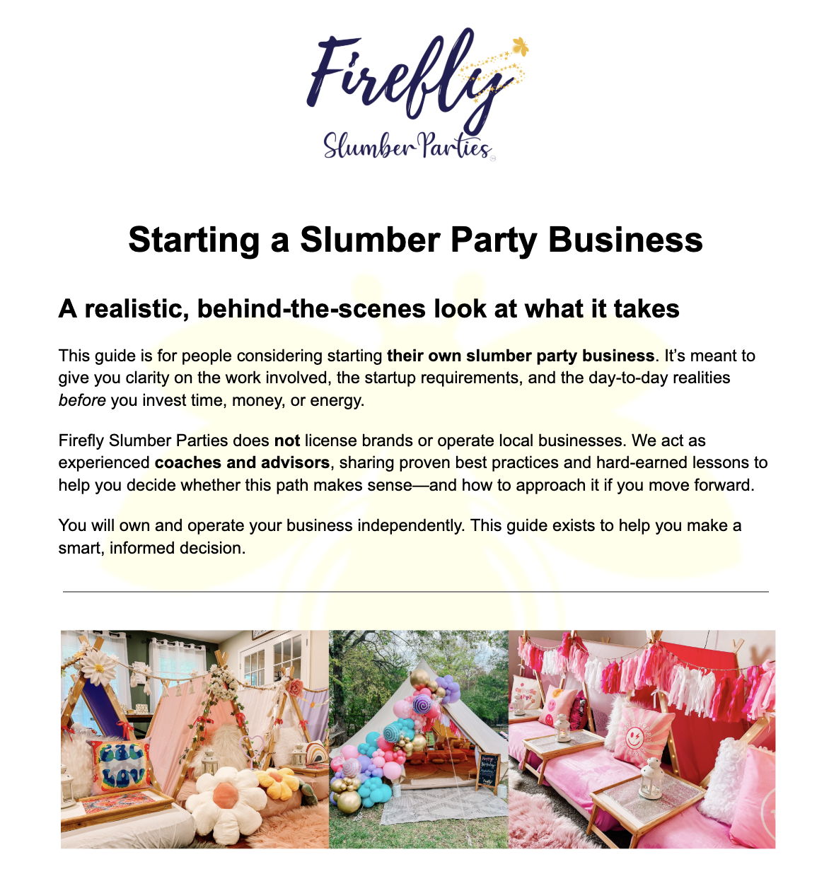Firefly Slumber Parties Startup Guide
